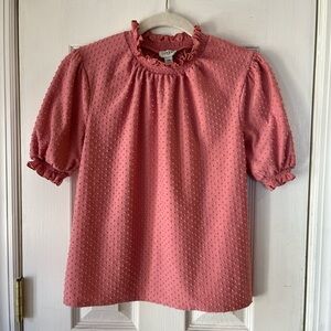 J. Crew Pink 3/4 Puff Sleeve Top: Dotted Swiss Detail